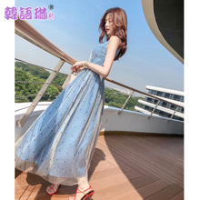 韩语琳秋季2018韩版女装裙子性感高腰网纱无袖连衣裙拼接显瘦长裙图片