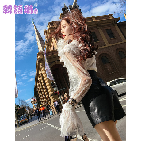韩语琳秋装性感蕾丝衫2018新款女装韩版气质白色修身显瘦长袖上衣商品大图