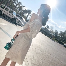 韩语琳裙子夏季2018新款女装性感开叉白色高腰不对称雪纺裙半身裙图片