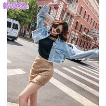 韩语琳牛仔短外套女装秋季2018新款韩版长袖做旧磨破时尚修身外套图片