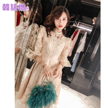 韩语琳秋装新款裙子2018女装韩版性感高腰修身蕾丝名媛气质连衣裙图片