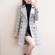 宝络依风衣女秋季2018新款中长款格子外套韩版胖mm200斤大码女装图片