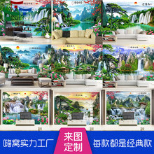 电视背景墙瓷砖3d中式山水画微晶石照壁影壁客厅户外迎门庭院影背