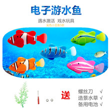 厂家直销电动玩具摇摆鱼宝宝洗澡戏水自动感应电子宠物玩具小丑鱼