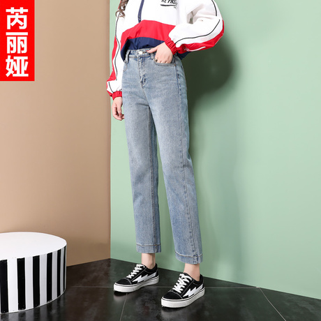 芮丽娅直筒牛仔裤女复古休闲2018秋季新款韩版宽松阔腿显瘦九分裤商品大图