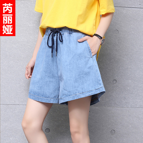 芮丽娅牛仔短裤女显瘦夏季2018新款抽绳宽松bf韩版学生松紧腰裙裤商品大图