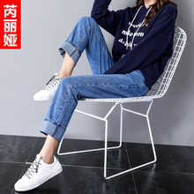 芮丽娅牛仔裤女宽松bf秋季2018新款韩版翻边阔腿学生显瘦直筒裤子图片