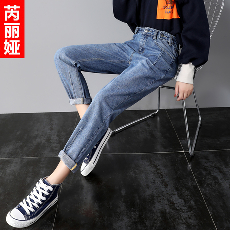 芮丽娅牛仔裤女秋季2018新款宽松韩版学生bf休闲显瘦个性潮老爹裤商品大图