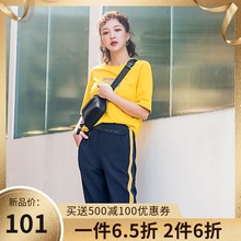 朵以2019夏装新款哈伦运动裤女宽松薄款竖条九分裤束脚裤女ins潮