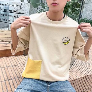 男士七分袖短袖t恤夏季韩版潮流港风宽松帅气潮牌嘻哈五分袖衣服