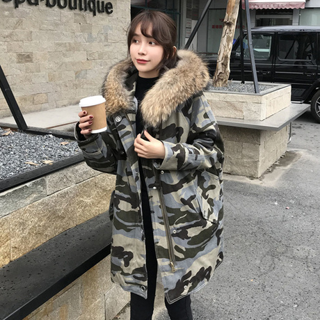 珊珊 网红同款女装外套毛绒貉子毛毛领大衣棉服女2018新款冬装商品大图