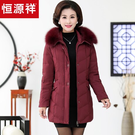 恒源祥羽绒服女装可拆卸狐狸毛领2018冬季修身加厚拉链白鸭绒外套商品大图