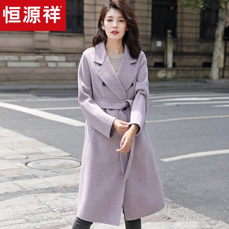 恒源祥双排扣双面呢大衣女装中长款韩版2018新款冬季纯羊毛呢外套商品大图