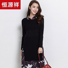 恒源祥羊毛衫女圆领中长款秋冬纯羊毛连衣裙针织衫时尚打底毛衣女图片