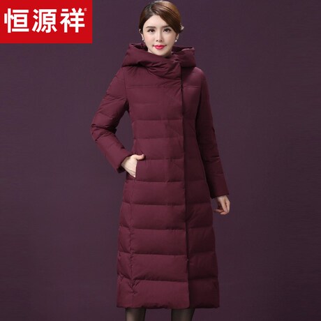 恒源祥羽绒服女长款过膝加厚修身2018冬装新款连帽中长款保暖外套商品大图