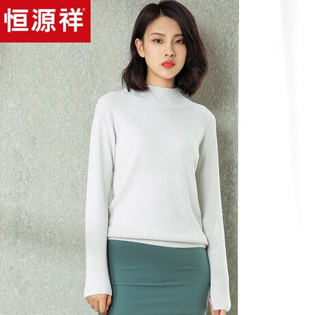 恒源祥半高领亮丝毛衣女装秋冬新款套头羊毛针织衫花线打底羊毛衫商品大图