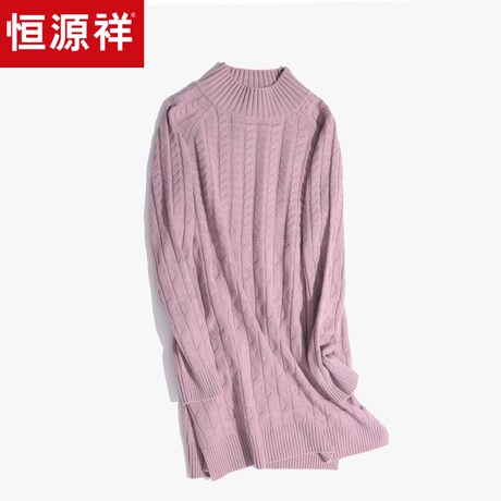 恒源祥秋冬纯羊毛衫女2018秋冬麻花中长款毛衣厚半高领套头针织衫商品大图