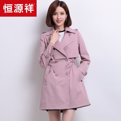 恒源祥2018秋冬纯色外套女松紧带抽绳收腰风衣中长款休闲外搭上衣商品大图