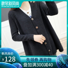 宽松纯色开衫 针织上衣 毛衣女潮妈春秋A字中长款 外套韩版 孕妇秋装