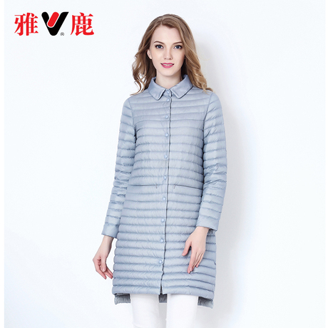 yaloo/雅鹿新款羽绒服女长款宽松轻薄翻领外套女冬装商品大图