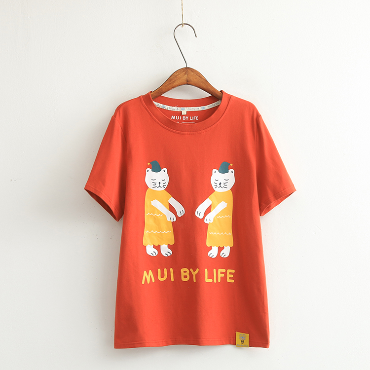 2017夏装新款日系小清新多图案卡通猫咪盆栽