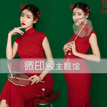 孕妇照影楼性感写真红色旗袍复古中国风艺术样片服装 1923展会新款