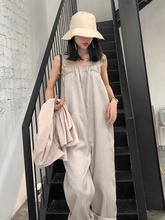无袖 九分阔腿裤 减龄背带裤 子春夏2019新款 方领宽松高腰连体裤