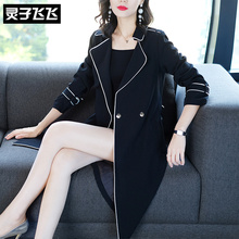 灵子飞飞欧美潮流新款翻领修身女风衣通勤优雅淑女减龄纯色女外套图片