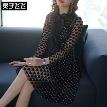 灵子飞飞2018女装新款秋装网纱拼接波点心形显瘦优雅气质连衣裙潮图片