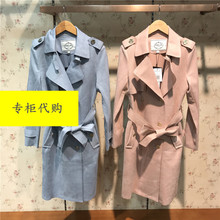 拉夏贝尔2018秋装新款韩版收腰外套中长款双排扣风衣女20012432图片