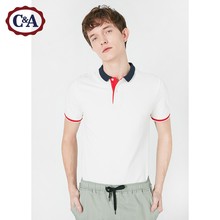 C&A珠地棉撞色罗纹学院短袖POLO衫男 上衣2018新品CA200202745-1