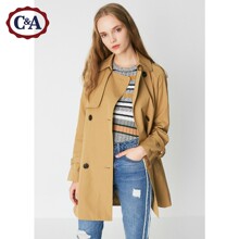 C＆A女装经典款双排扣腰带风衣 翻领工装休闲外套CA200209936-FL图片