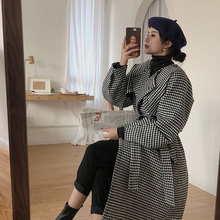 LEGA黄莉嘉 可两穿宽松中长款 2018秋冬新款 呢大衣女千鸟格外套