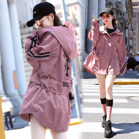宽松大码女装休闲嘻哈外套工装风衣女中长款韩版春季2018新款秋装商品大图
