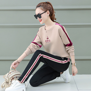 2019秋装潮新款时尚休闲运动服套装女宽松圆领春秋跑步卫衣两件套