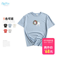 阁楼花开ins超火小心机上衣女印花T恤韩版潮学生bf宽松休闲圆领图片