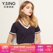 短袖针织衫女V领衣香丽影2018夏装新款港味复古宽松短款上衣薄图片