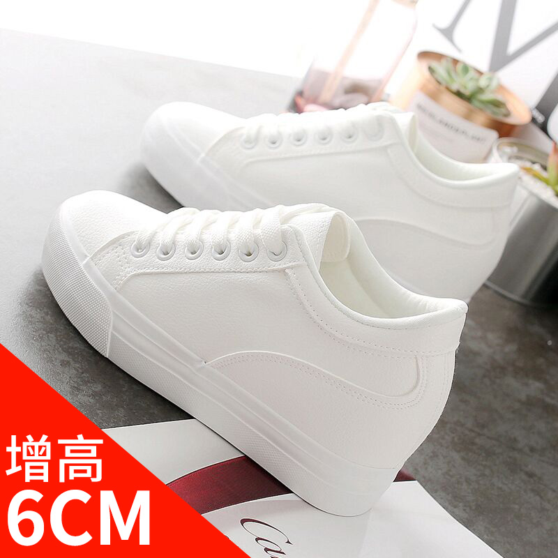 2018 New Inner Heightening Little White Shoes for Women's Slim Slim Matsuke Slope Heel Versatile Casual Shoes Sports Autumn Thick Sole Women's Shoes