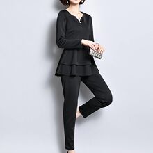 大码秋装胖mm2018新款女装胖妹妹遮肚子显瘦韩版宽松两件套套装图片