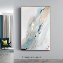 金箔色抽象海浪风景油画现代简约轻奢北欧式入户玄关装 饰手绘挂壁