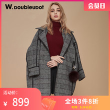 W.doubleudot达点2019秋冬新品韩版女简约茧型经典格子宽松呢大衣