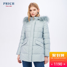 PRICH女装 冬季女士保暖时尚毛领连帽羽绒服 外套女 PRJD74T03E图片