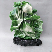 连年有余 荷花玉石摆件居家风水工艺品 精品南阳独山玉翡翠摆件