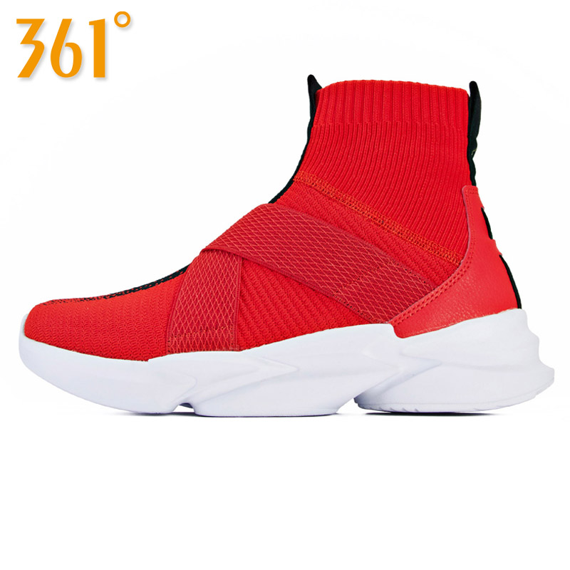 361 Degree Red Men's Shoes 2019 Spring and Autumn New Thick Sole Laceless Socks Shoes Breathable Casual Sports Board Shoes