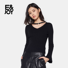 艾格E＆Joy秋装纯色修身喇叭袖针织衫女M083图片