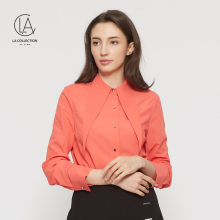 艾格LA2018新款韩范纯色领口系带不规则下摆长袖衬衫女M106图片