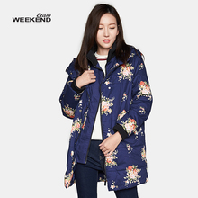 艾格Weekend冬季休闲时尚印花连帽中长款棉服女M232图片