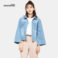 艾格Weekend2018夏季翻领喇叭长袖牛仔外套女M177图片