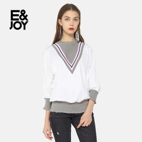艾格E＆joy时尚休闲个性拼接风七分袖衬衫女M223商品大图