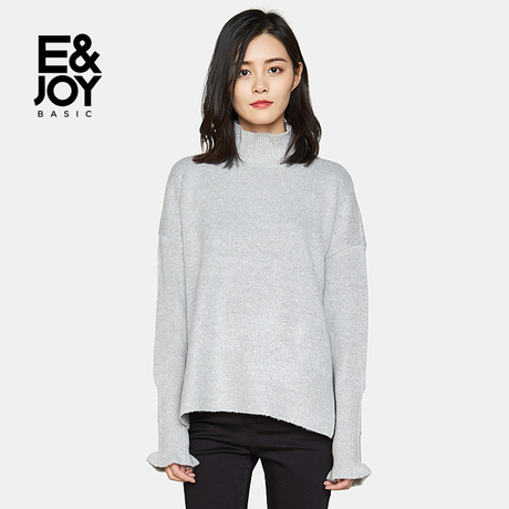 艾格E＆joy 时尚休闲简约高领开叉套头针织衫女M148商品大图